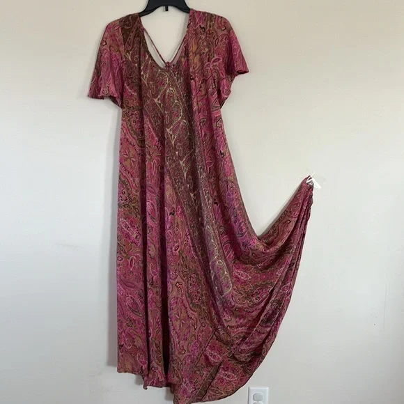 Bohemian flared paisley pink maxi dress one size 100% Viscose - Picture 8 of 17
